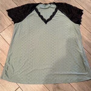 BloomChic Lace Accent Green Blouse